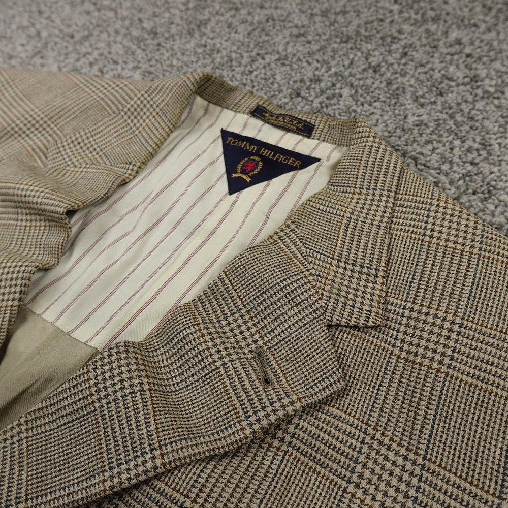 VTG Tommy Hilfiger Blazer Mens 44 Brown Tweed Plaid Sport Coat Suit Jacket USA